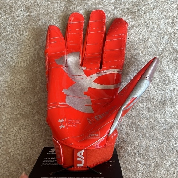 Brand New Under Armour F8 Glue Grip Football Gloves for Skill Players Orange - Picture 5 of 15